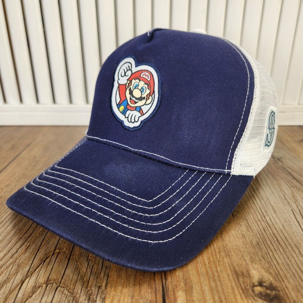Seattle Mariners Nintendo Super Mario Day Trucker Hat Blue White Snapback Cap